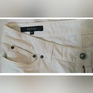 GUCCI WOMEN'S OFF WHITE COTTON BOOT CUT FLARE BOTTOM DENIM SIZE 46 MADE IN ITALY